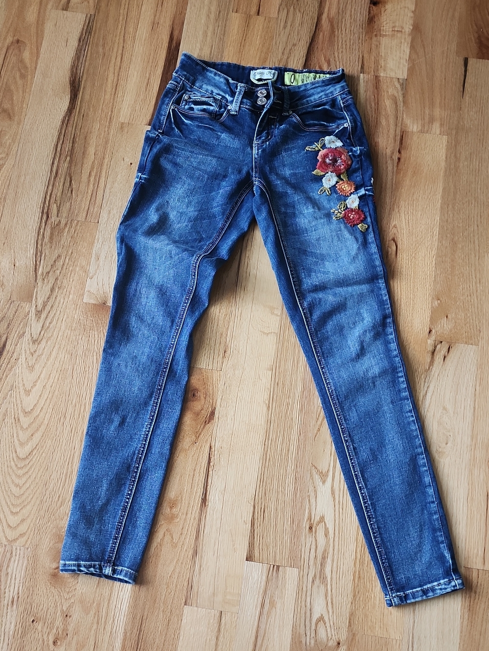 Indigo Rein Skinny Jeans with Floral Embroidery